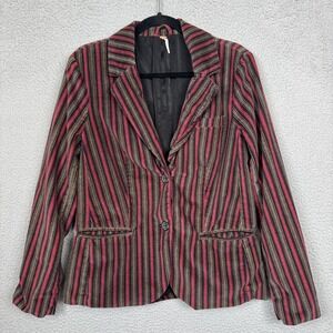 Free‎ People Jacket Womens S Red Combo Striped B-Line Blazer Velvet Grunge Punk